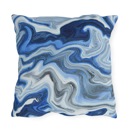 Decorative Indoor/outdoor Pillow - Blue White Grey Marble Pattern