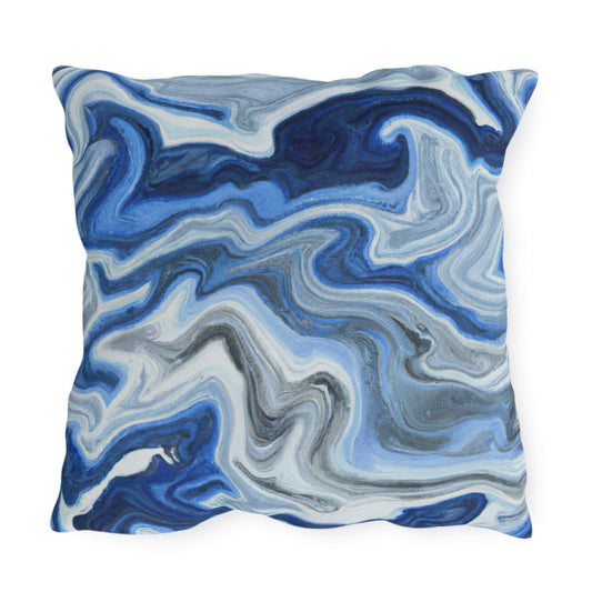 Decorative Indoor/outdoor Pillow - Blue White Grey Marble Pattern
