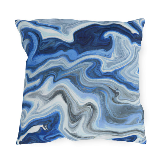 Decorative Indoor/outdoor Pillow - Blue White Grey Marble Pattern