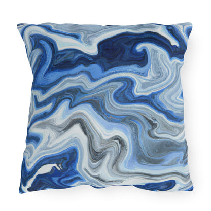Decorative Indoor/outdoor Pillow - Blue White Grey Marble Pattern