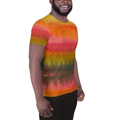 Mens Stretch Fit Athletic Sports T-shirt - Autumn Fall Watercolor