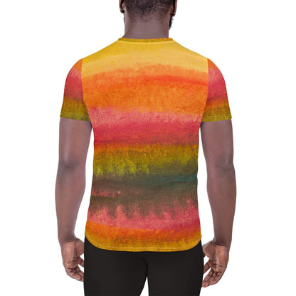 Mens Stretch Fit Athletic Sports T-shirt - Autumn Fall Watercolor
