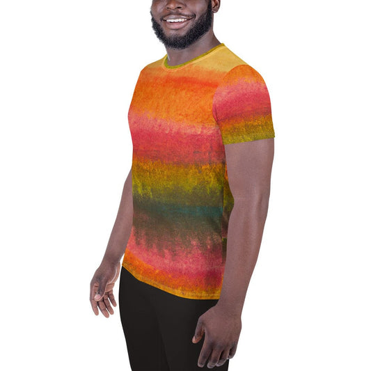 Mens Stretch Fit Athletic Sports T-shirt - Autumn Fall Watercolor