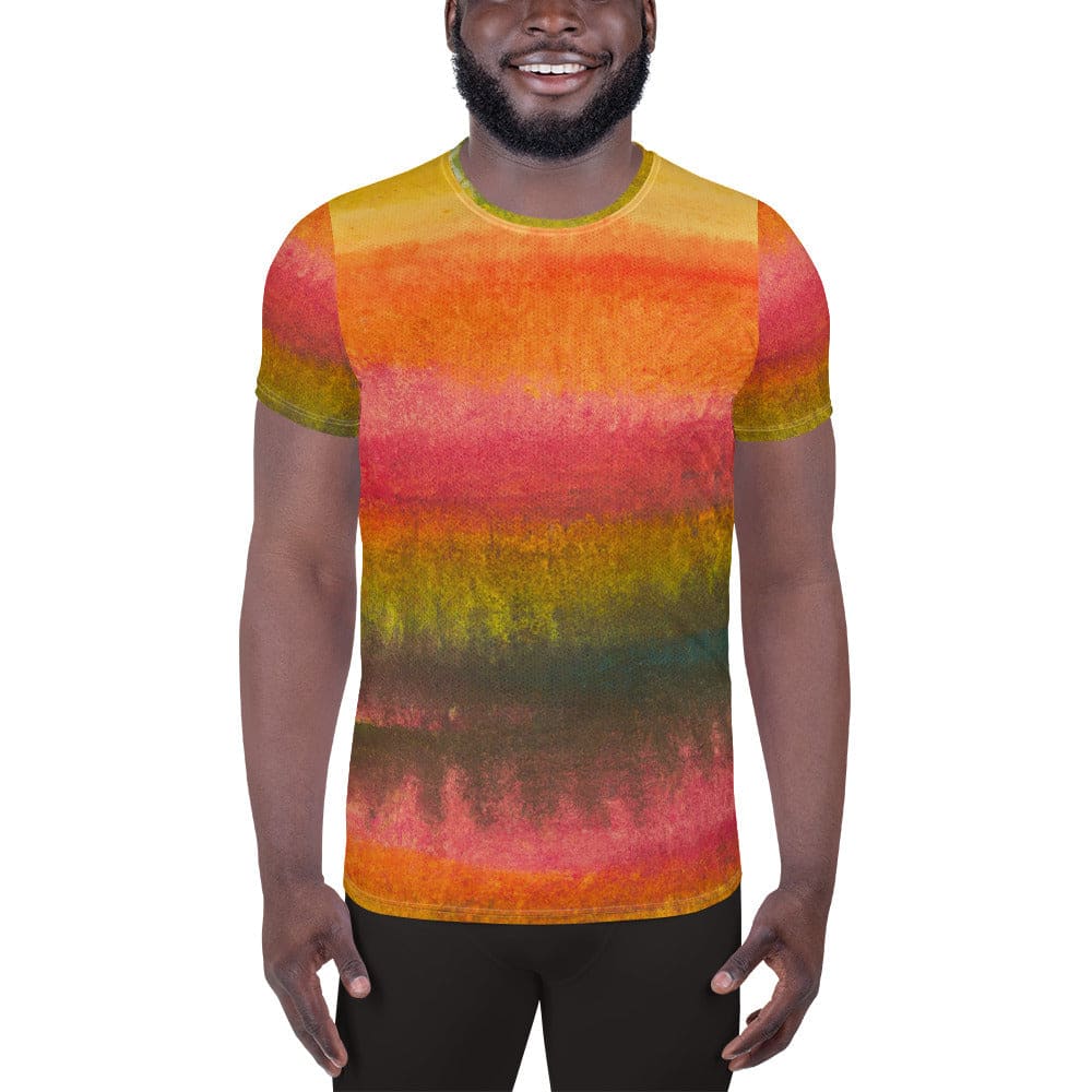 Mens Stretch Fit Athletic Sports T-shirt - Autumn Fall Watercolor