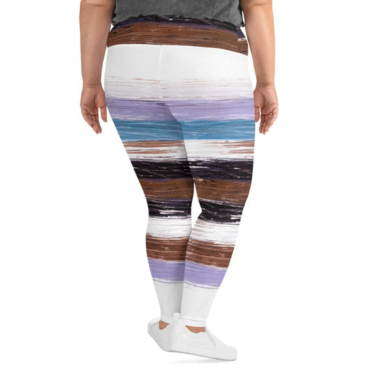 Womens Plus Size Fitness Leggings - Lavender Black Brown Rustic Pattern
