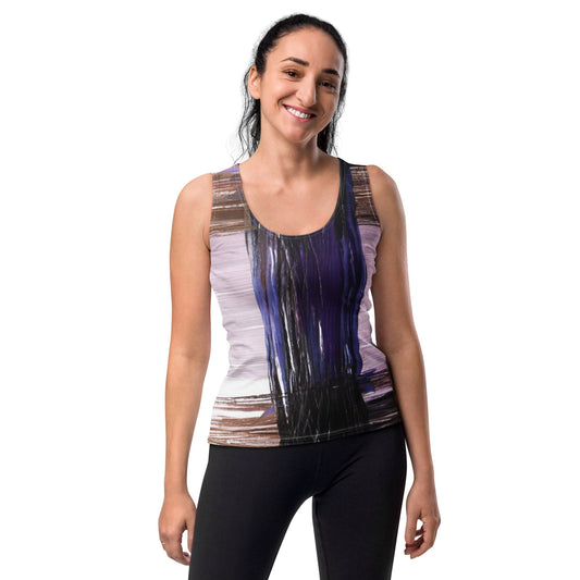 Womens Stretch Fit Tank Top - Rustic Brown Interweave Print