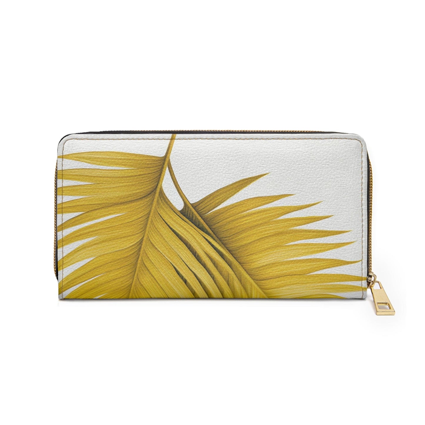 Yellow Palm Tree Leaves Minimalist Art Womens Zipper Wallet Clutch Purse