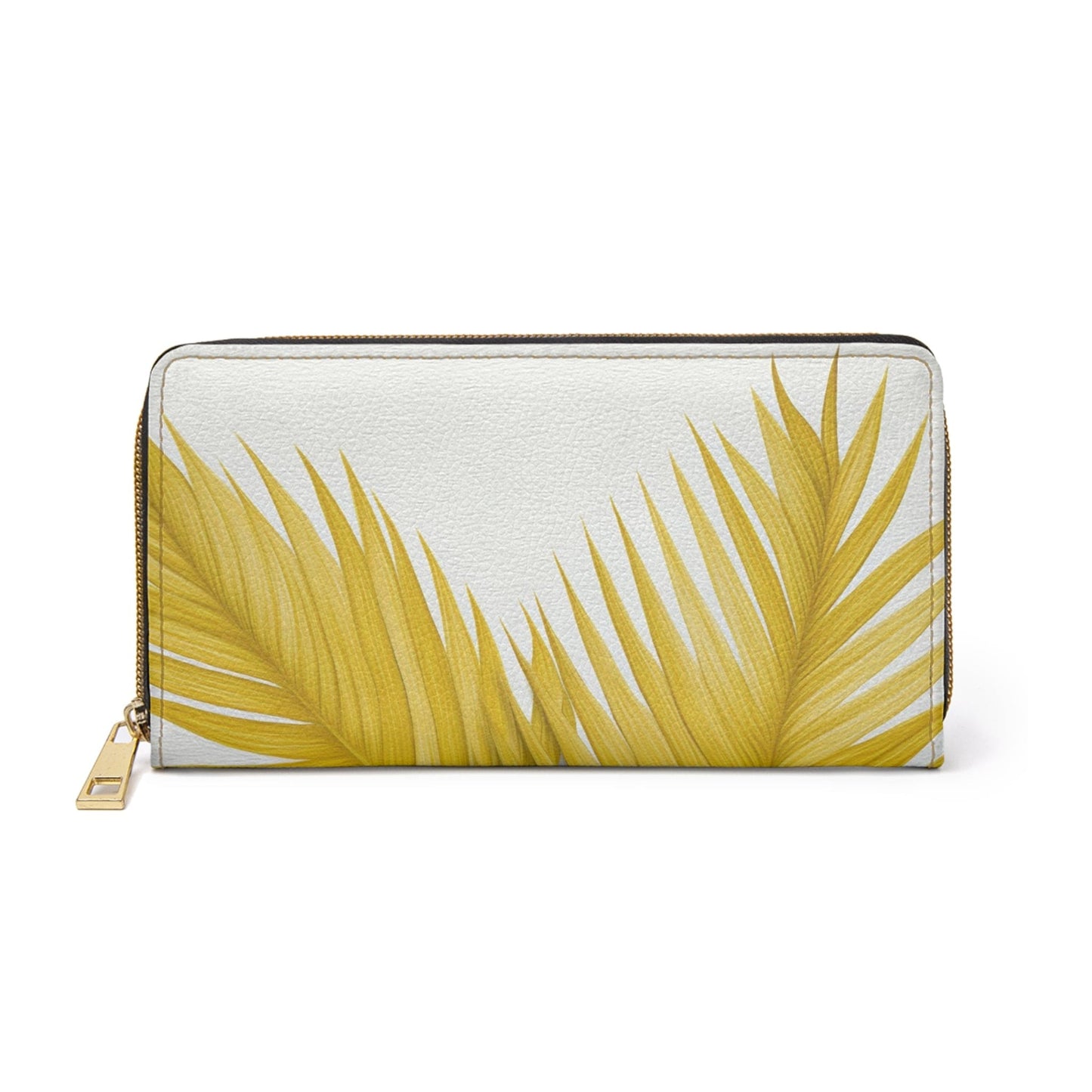 Yellow Palm Tree Leaves Minimalist Art Womens Zipper Wallet Clutch Purse